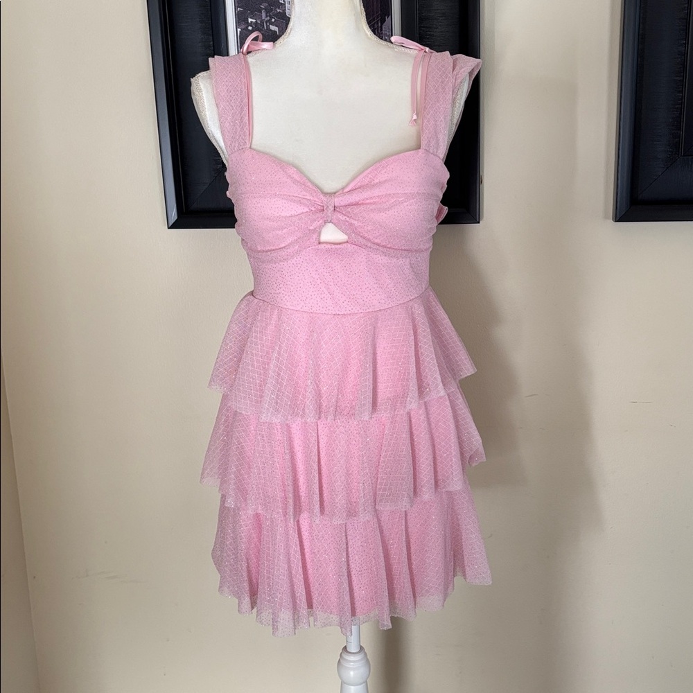Emerald Sundae Glitter Tiered Sleeveless Fit & Flare Dress